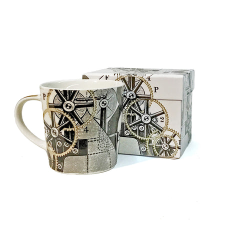 New Bone China Mug w/ Gift Box, 13.5oz, Clockwork