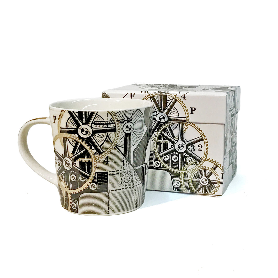 New Bone China Mug w/ Gift Box, 13.5oz, Clockwork