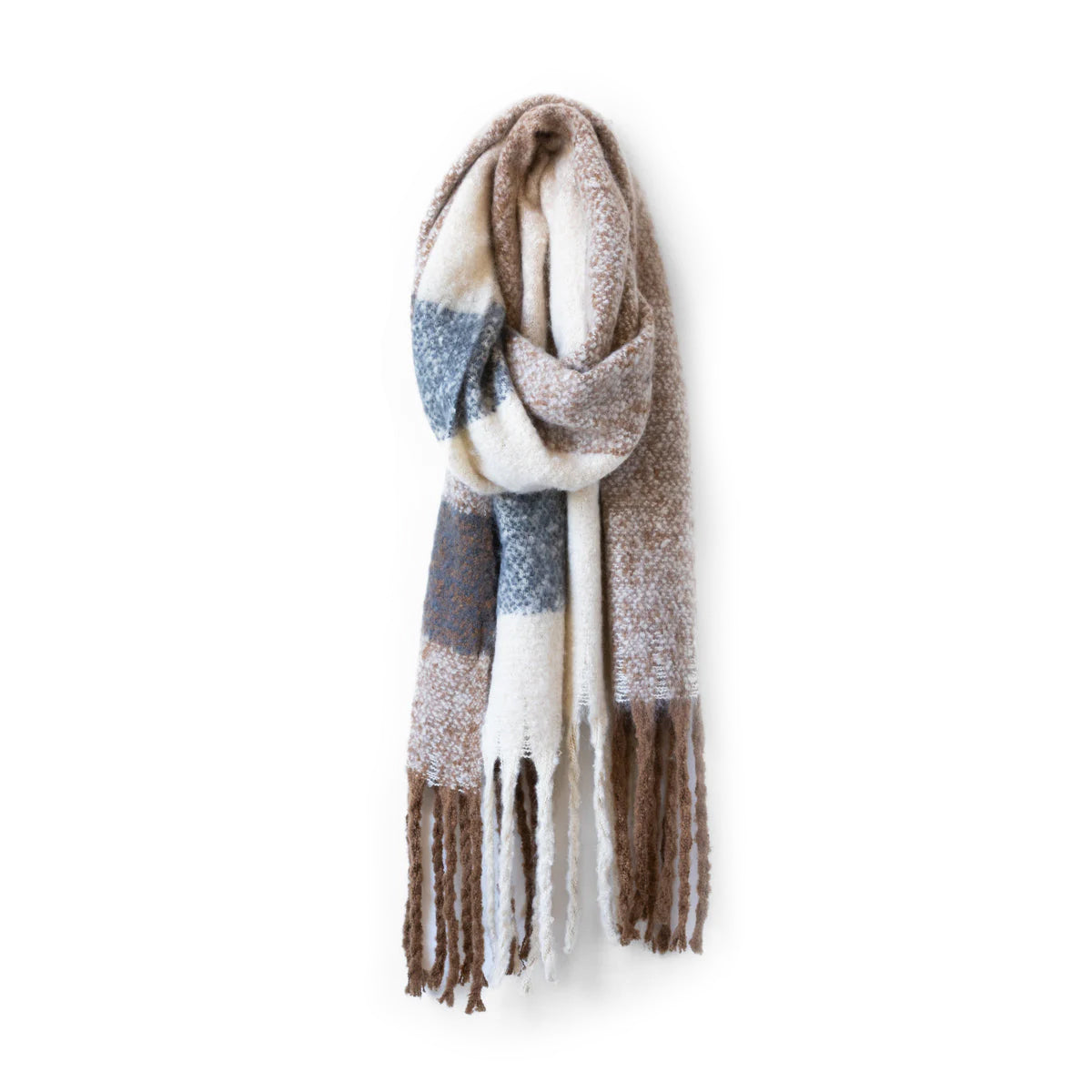 Oversize Beige Plaid Scarf