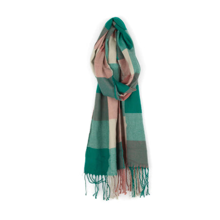 Plaid Winter Scarf, Teal and Pink