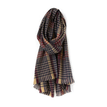 Load image into Gallery viewer, Large Plaid Scarf, Navy, Bordeaux, and Beige
