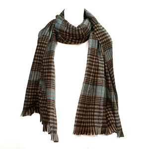 Large Plaid Scarf, Black, Beige, and Blue