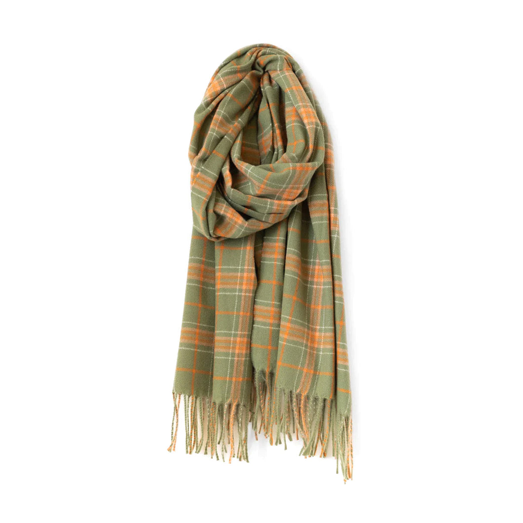 Large Plaid Scarf, Green and Orange