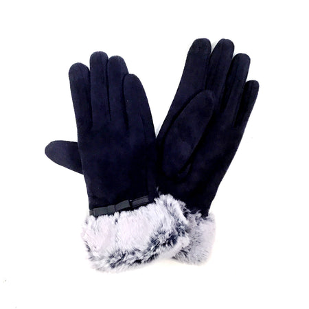 Gloves, Navy Faux Fur Cuff