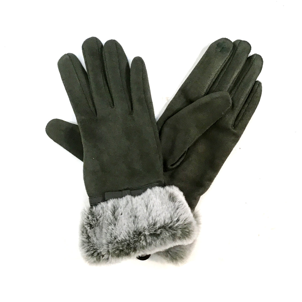 Gloves, Olive Faux Fur Cuff