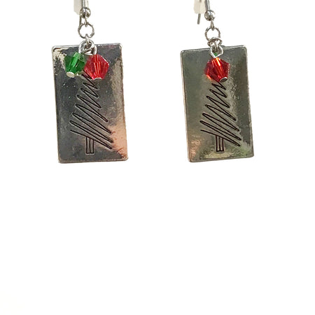 Christmas Tree Silver and Bead Earrings