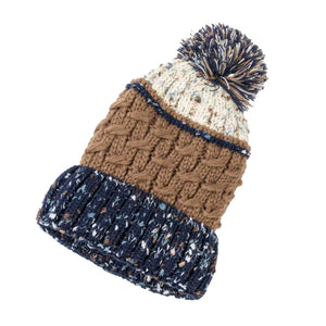 Knit Toque with Pom Pom, Mocha/Navy