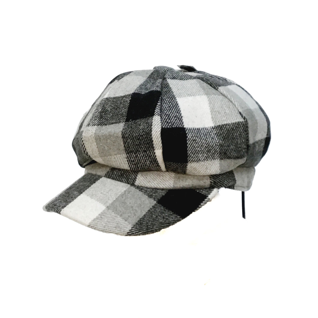 Plaid Newsboy Hat, Black