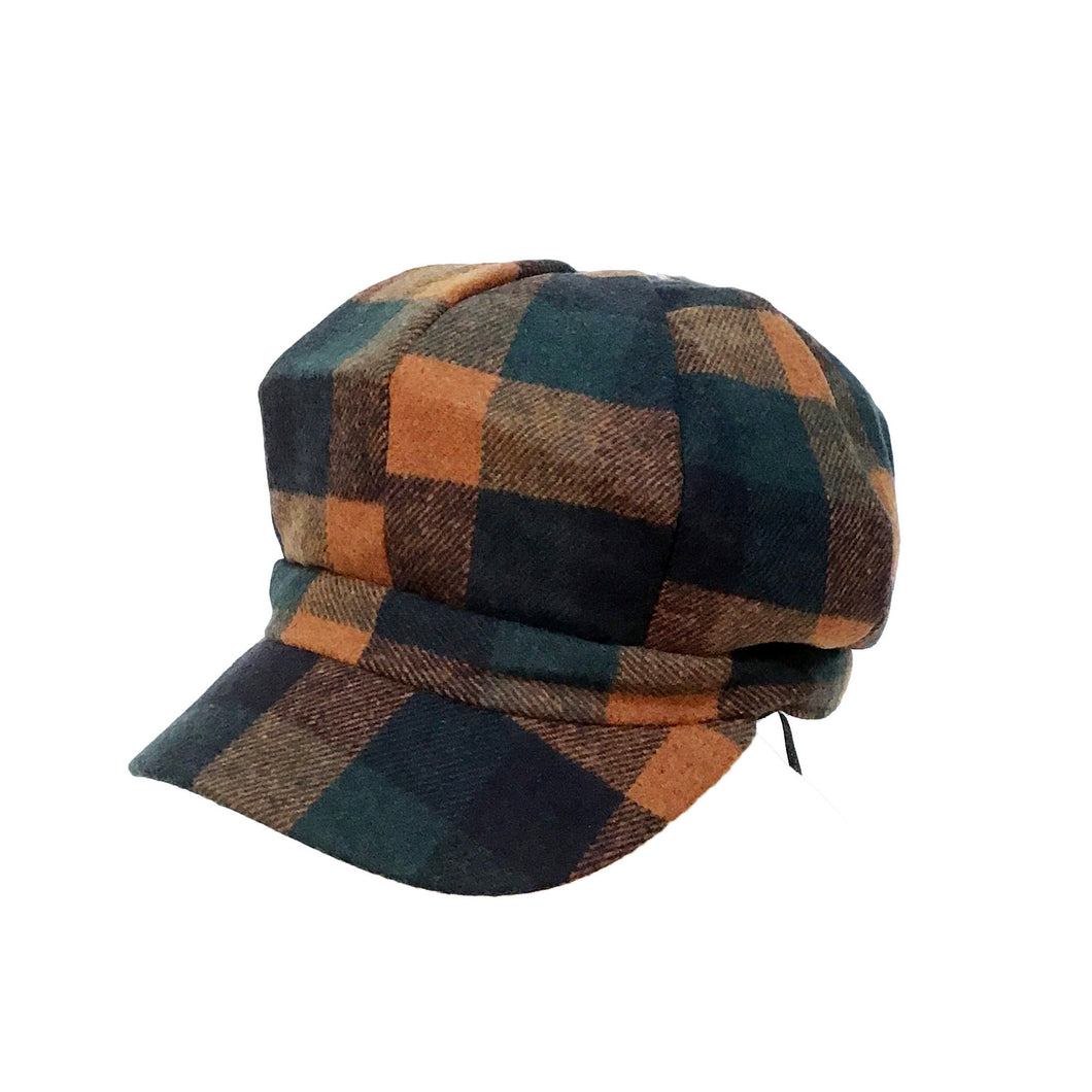 Plaid Newsboy Hat, Navy