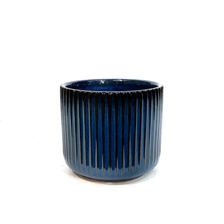 Pot, 4in, Ceramic, Ridged, Blue