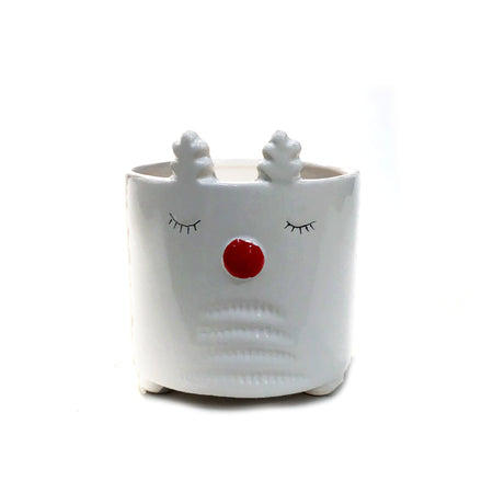 Pot, 4in, Ceramic, Reindeer with Antlers, White