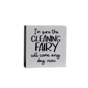 Mini Wood Block Shelf Decor, Cleaning Fairy