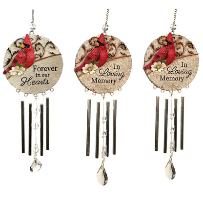 Resin Wind Chime, Cardinal Memorial 3 Asst