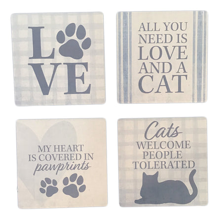 Cat Plaid Coasters, Stoneware, Set of 4
