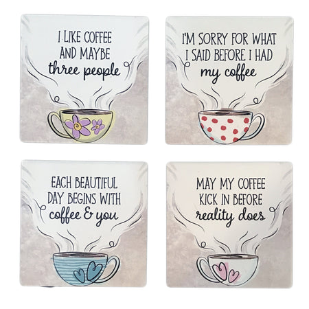 Cute Coffee Coasters, Stoneware, Set of 4