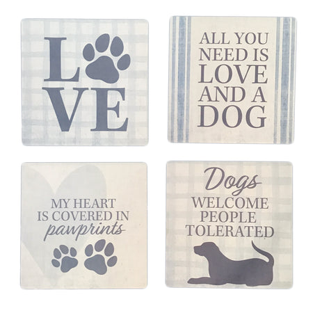 Dog Plaid Coasters, Stoneware, Set of 4