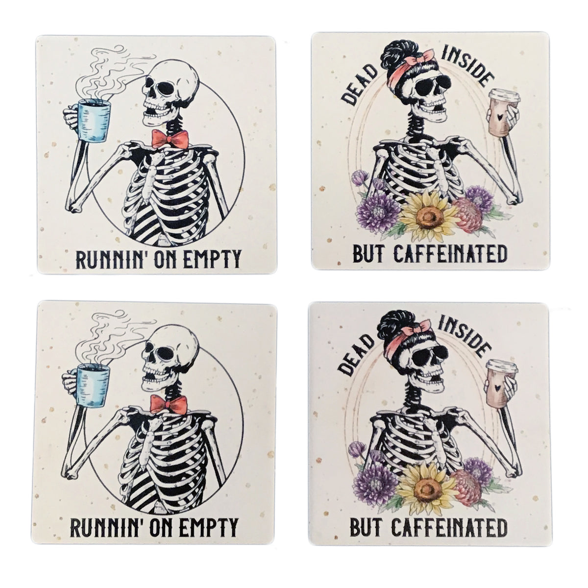 Skeleton Caffeine Coasters, Stoneware, Set of 4