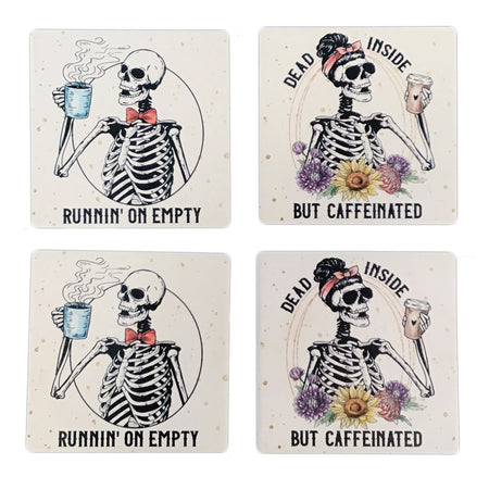 Skeleton Caffeine Coasters, Stoneware, Set of 4