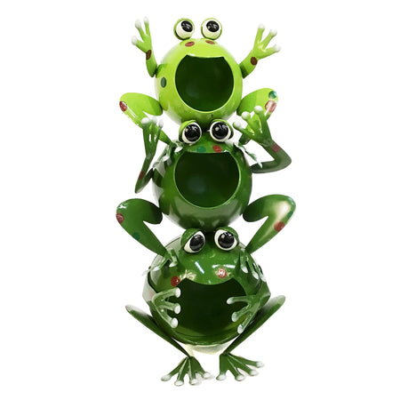 Solar Metal Garden Statue, Stacked Frogs