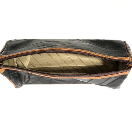 Black & Grey Leather Toiletry Bag