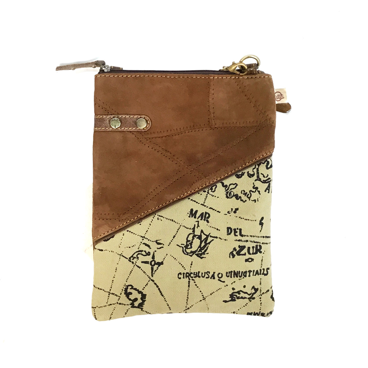 Small Brisk Brown & Map Crossbody Bag