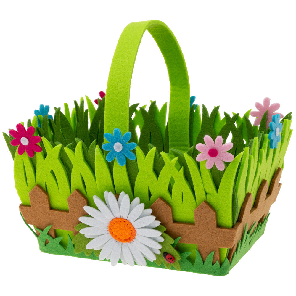 Daisy Flowers Picket Fence Rectangle Felt Basket