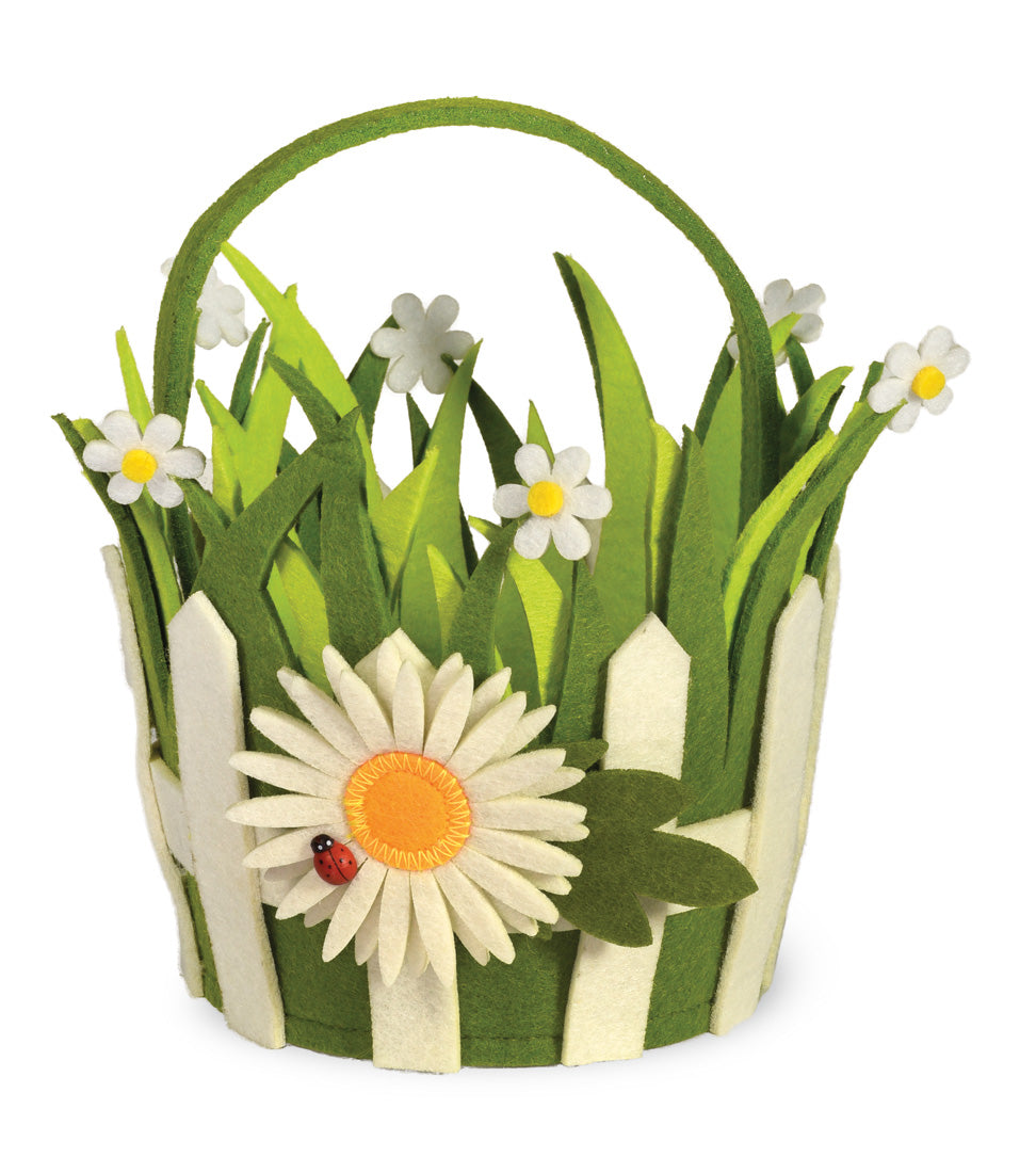 Daisy Flowers Picket Fence Circle Felt Basket