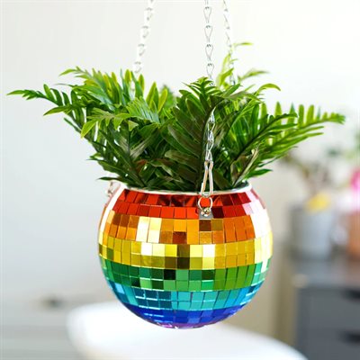 Rainbow Disco Ball Hanging Planter, 8in