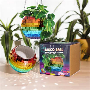 Rainbow Disco Ball Hanging Planter, 8in