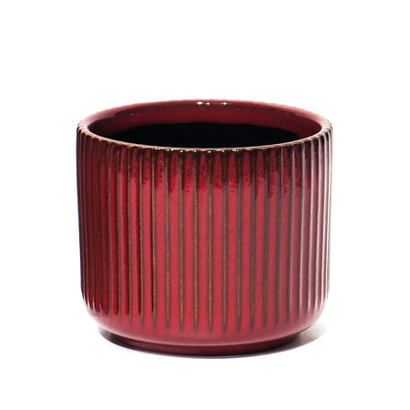 Pot, 4in, Ceramic, Ridged, Red