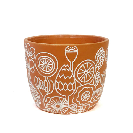 Orange Engraved Pot, 17.5x17.5x14.5cm