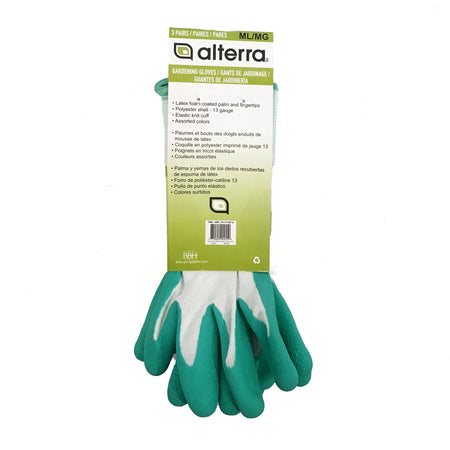 Alterra Latex Foam Gloves, White Poly, M/L 3PK