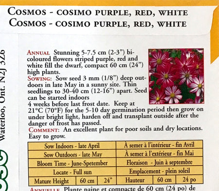 Cosmos - Cosimo Purple, Red, White Seeds, OSC