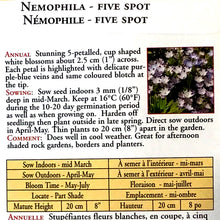 Load image into Gallery viewer, Nemophila - Five Spot Seeds, OSC
