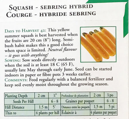 Squash - Sebring Hybrid Seeds, OSC