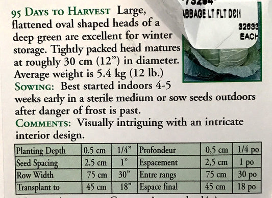 Cabbage - Late Flat Dutch Seeds, OSC
