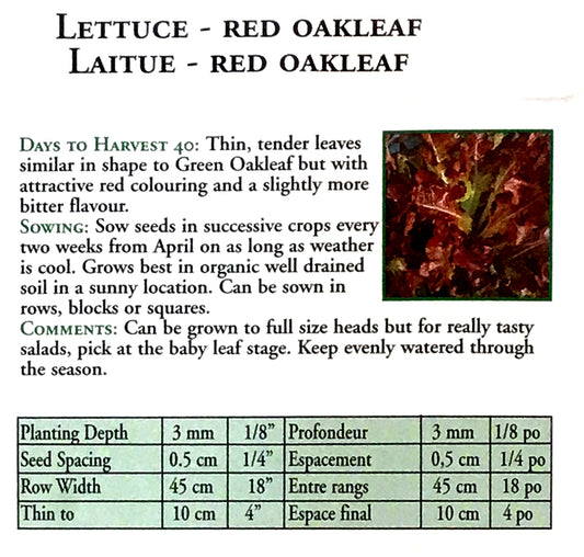Lettuce - Red Oakleaf Seeds, OSC
