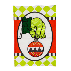 Grinch Ornament Burlap Garden Flag