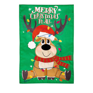 Reindeer Merry Xmas To All Applique Garden Flag