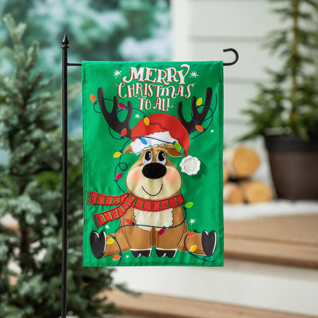 Reindeer Merry Xmas To All Applique Garden Flag