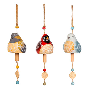 Ceramic Winter Bird Bell Wind Chime, 3 Asst