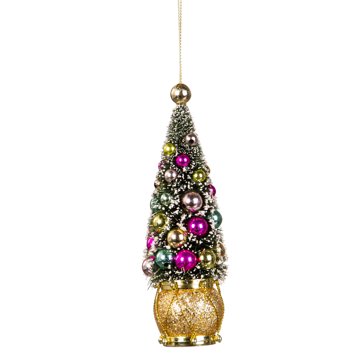 Bottle Brush Xmas Tree w/Drum Base, 6in, 2 Asst