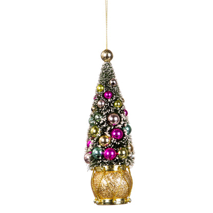 Bottle Brush Xmas Tree w/Drum Base, 6in, 2 Asst