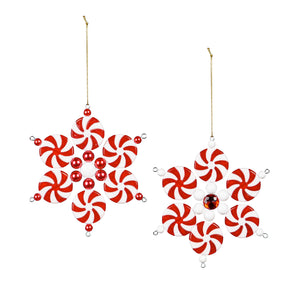 Peppermint Snowflake Ornament, 5 in, 2 Asst