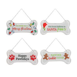 Glass Dog Bone Christmas Ornament, 4 Asst