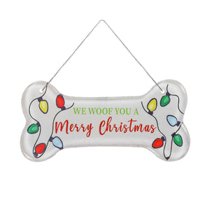 Glass Dog Bone Christmas Ornament, 4 Asst