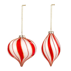 Glass Candy Striped Ornament, 2 Asst