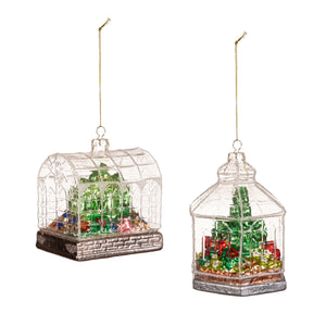 Glass Christmas Greenhouse Ornament, 2 Asst