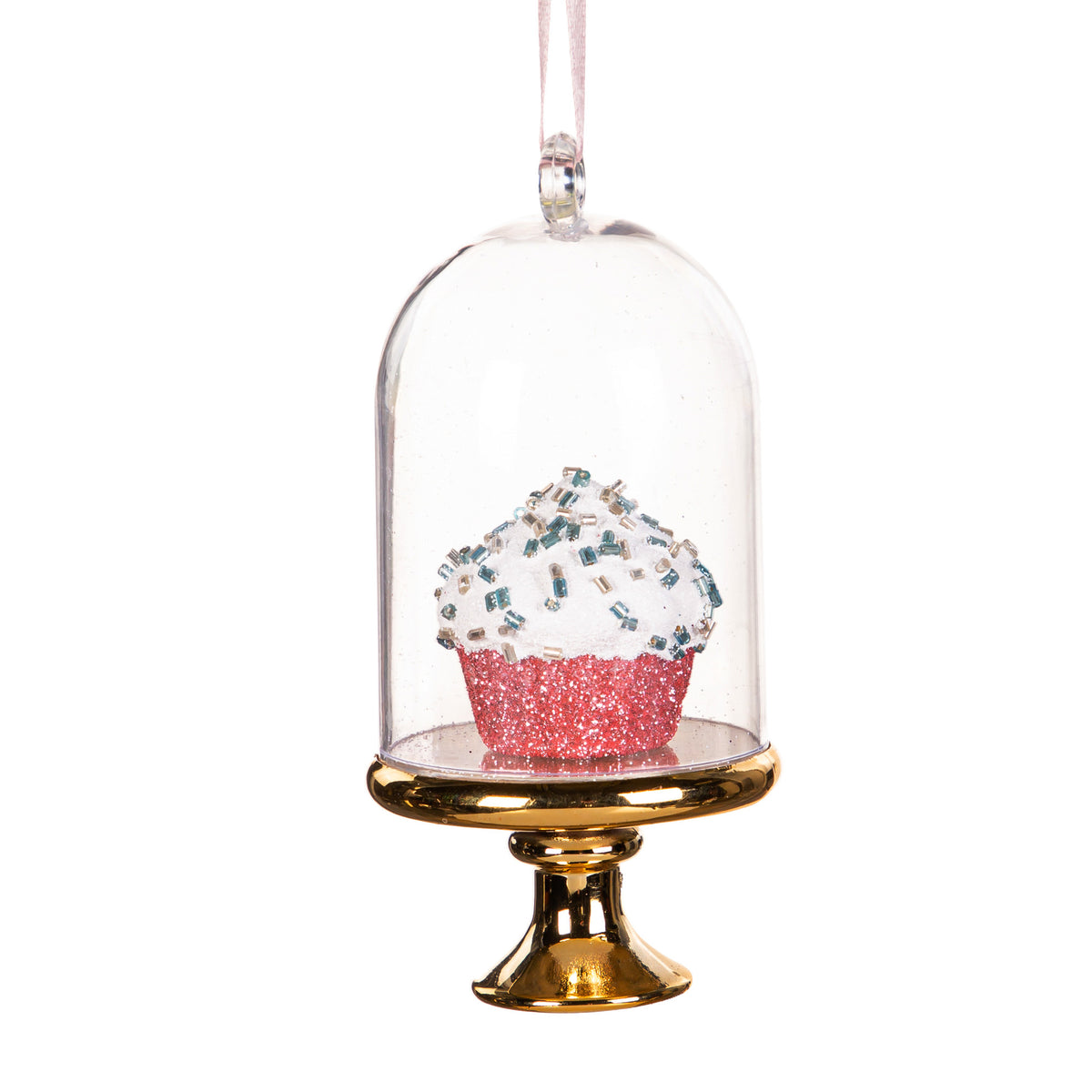 Plastic Cupcake in Cloche Ornament, 3 Asst