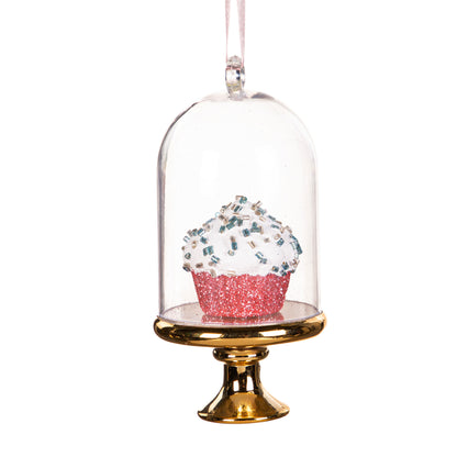 Plastic Cupcake in Cloche Ornament, 3 Asst